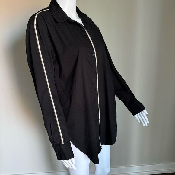 Ellen Tracy Tape Trim Poplin Oversized Black Blouse Size S - Picture 2 of 9